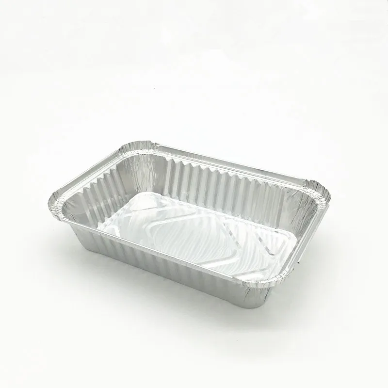 Terlaris CA26 Wadah Aluminium Foil Aman untuk Microwave Plat Hidangan Persegi Panjang Sekali Pakai untuk BBQ dan Berwarna Perak