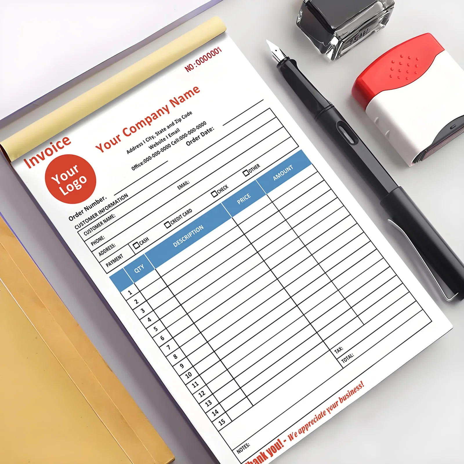 Custom Logo Purchase Order Form 2 Part A5 Carbonless Copies 8.3x5.5 Inch Invoice Book Carbonless Paper Cardboard Receipt Book