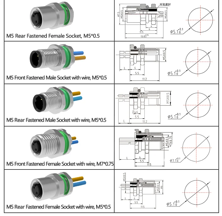 Custom Rear Lock Socket Circular Connectors Automotive Wire Assembly Plug Waterproof Electronic Aviation M5 3pin Cable Connector