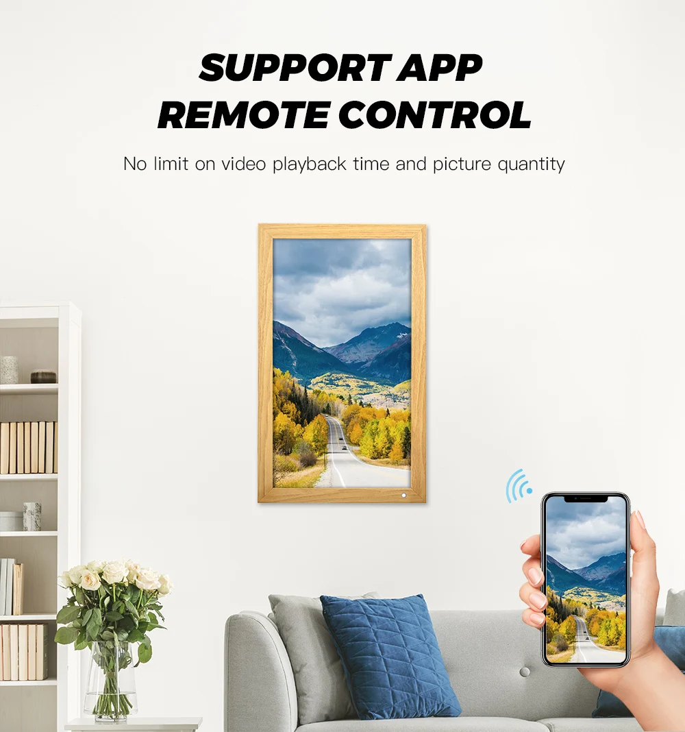 Wholesale Digital Photo Viewer Ultra Slim 21.5 Inch Picture Wood Photo