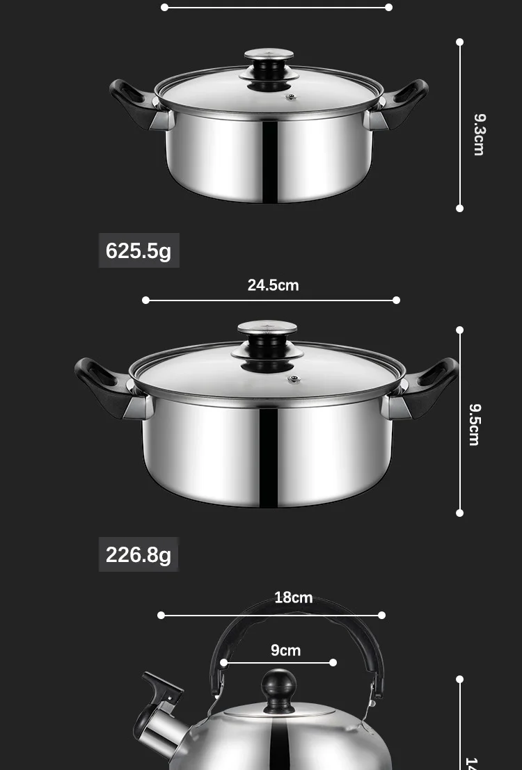 New Arrival Cookware Sets 12 Pcs Stainless Steel Kitchen Soup Pot