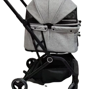 Fashion 2-in 1 cat /pet stroller 4 wheels wholesales dog trolley detachable auto folding pet stroller black