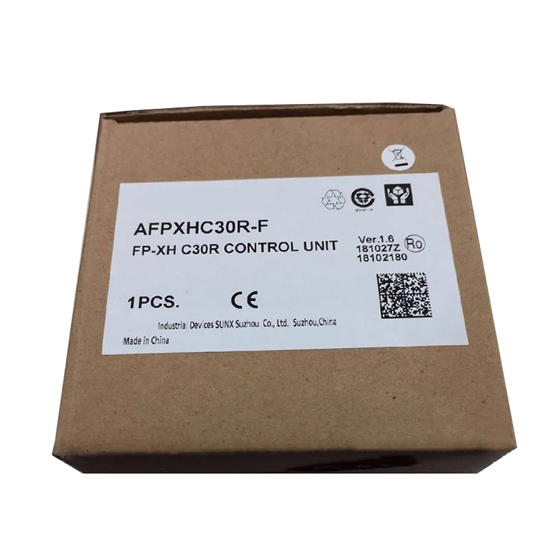 وحدة تحكم منطقية قابلة للبرمجة (PLC) أصلية جديدة من طراز FP-XH C30R، وهي وحدة تحكم صناعية عالية الأداء ومدمجة ذات مخرجات ريلاي، ومزوَّدة بعدد غفير من منافذ الإدخال/الإخراج (I/O)، وسرعة تشغيل عالية، وأداء تشغيلي مستقر.