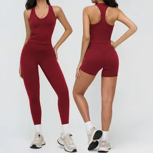 Custom Logo Women Yoga Set Breathable Tank Top High Waist Butt Lift Tummy Control Leggings Active Stretch Workout Running Wear