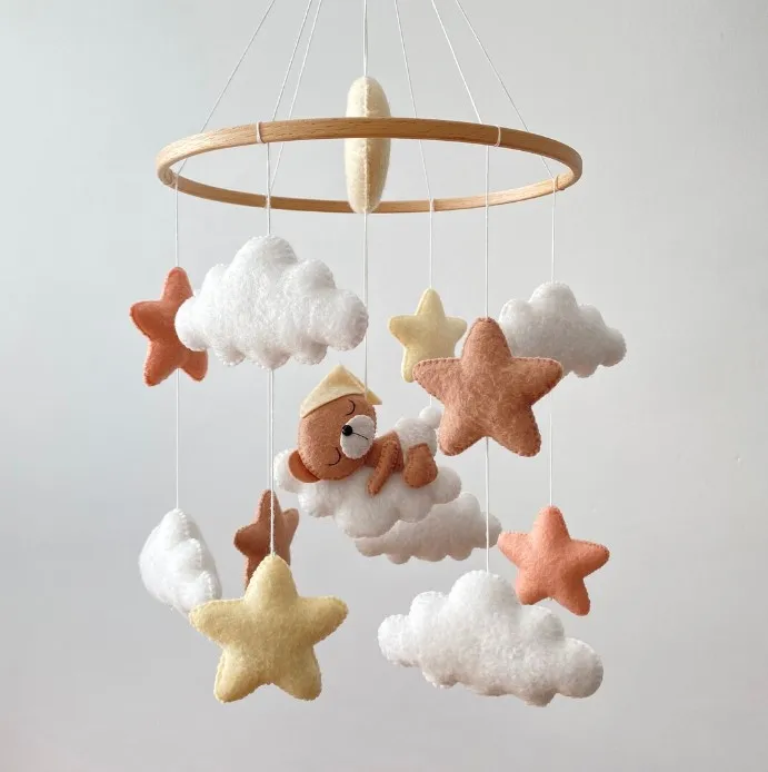 Felt Baby Mobile Neutral Teddy Bear Nursery Mobile Bear Expecting Mom Gift