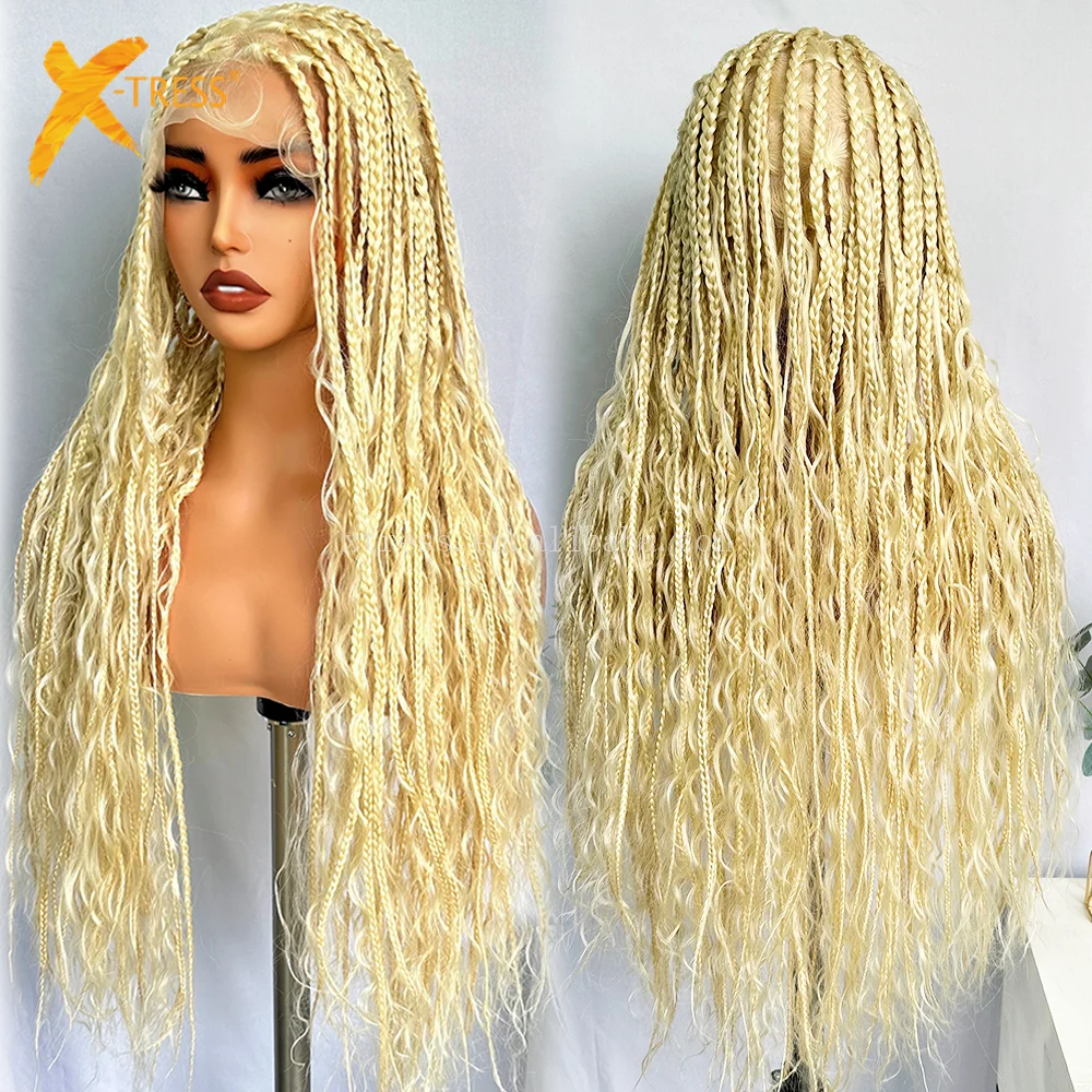 X-TRESSボヘミアン編組ウィッグ32インチフルレースフロント合成
