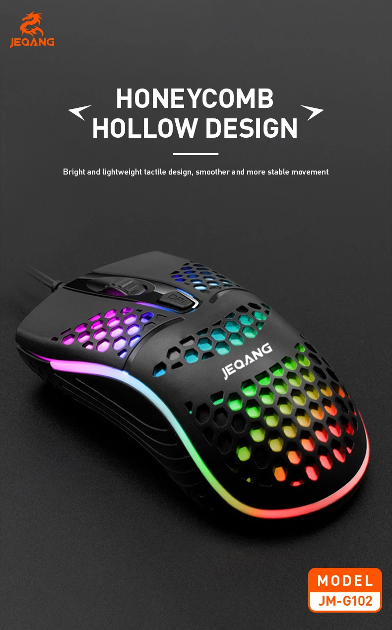 Jeqang RGB Backlit Optical Mouse with 1.5m USB 3D Engraving Roller Cavity Design Mini Gaming Style for Gamers PC Laptops