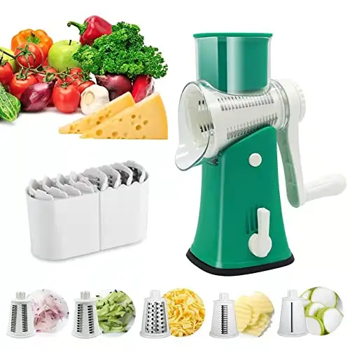 Manual Food Processor 5 Blades Cheese Grater Rotary Grater Handle