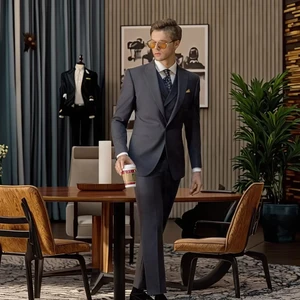 3 Pieces Iron-gray One-button Gun-shaped Lapel Suit Pants and Vest Set  Customizable High Quality for Mature Man Suit