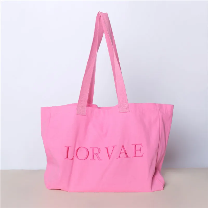 High Quality Friendly Printed Gift Pink Canvas Shoulder Strap Tote Shopping Bag Letter Printed Handles