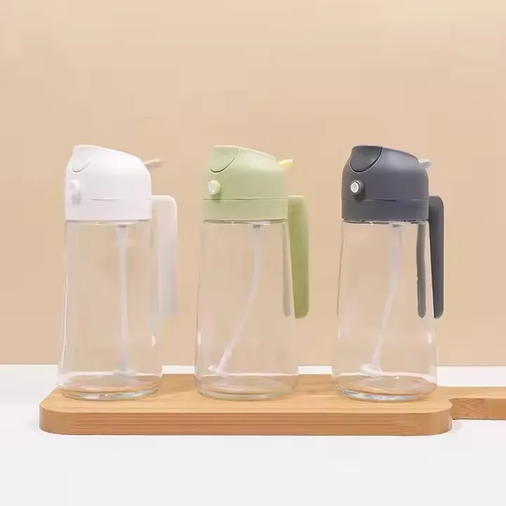 RTS 2025 2 in 1 Olive Oil Dispenser Bottle Cooking Oil Sprayer 500ml Glass Oil Spray Bottle with Premium Nozzle for BBQ