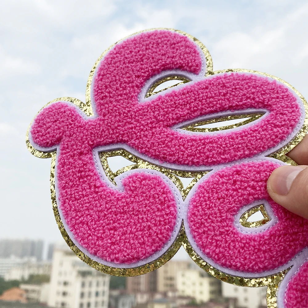 Free Design Wholesale Big Large Custom Logo Towel Embroidery Chenille Letter Patches Iron on Heat Press Custom Chenille Patches