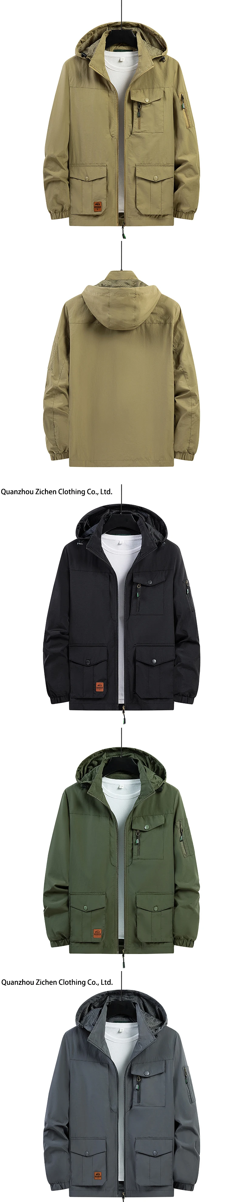 2024 Spring Autumn Outdoor Casual Windproof Baggy Jacket Men Waterproof Detachable Hat Multiple Pocke Pizex Trench_voghion.com