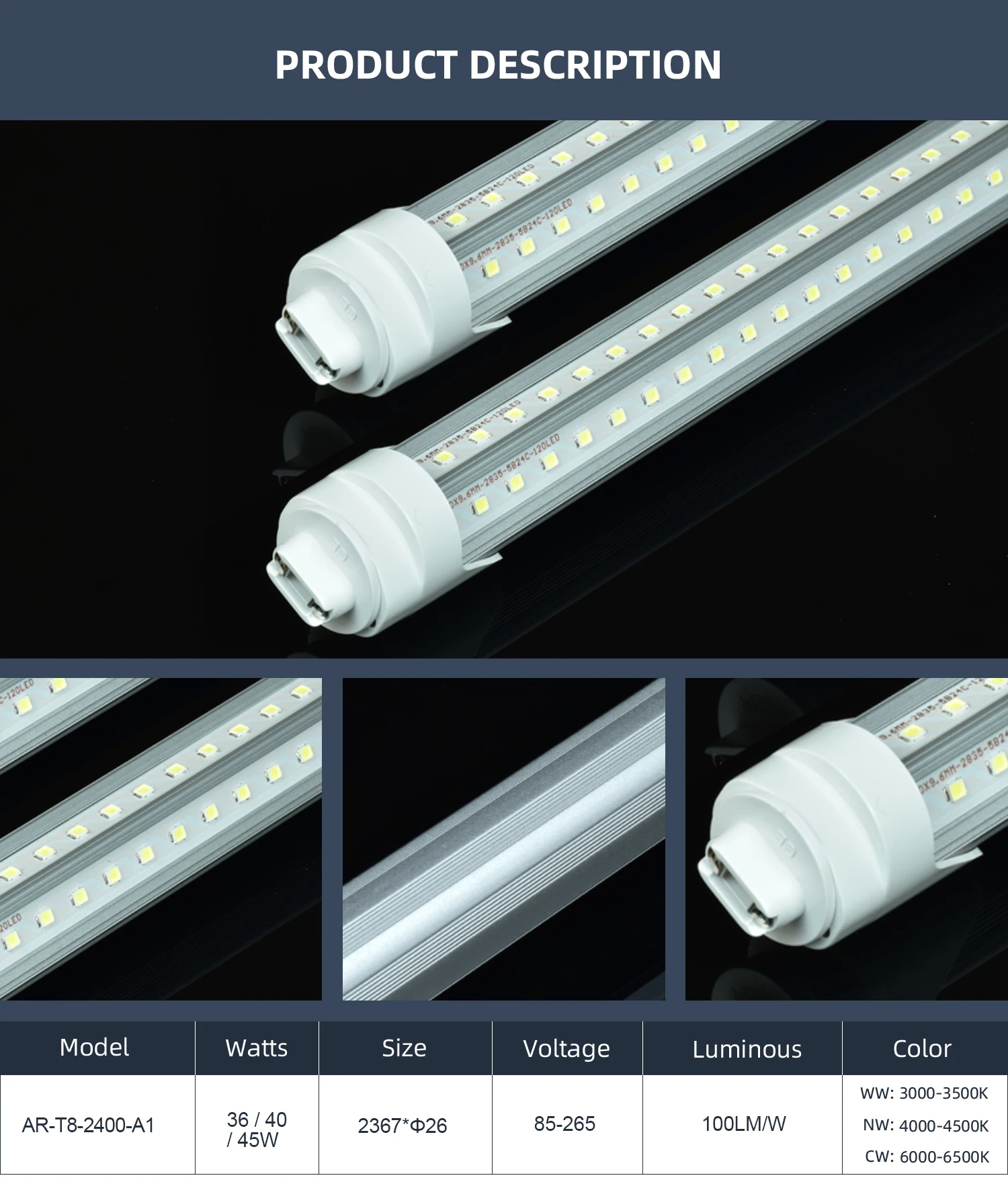 Высокое качество Заводская цена OEM/ODM 3000K-6500K 18W 2FT 3FT 4FT алюминий ПК и стекло G13 T8 Светодиодная трубка 8FT FA8 R17D Светодиодная лампа