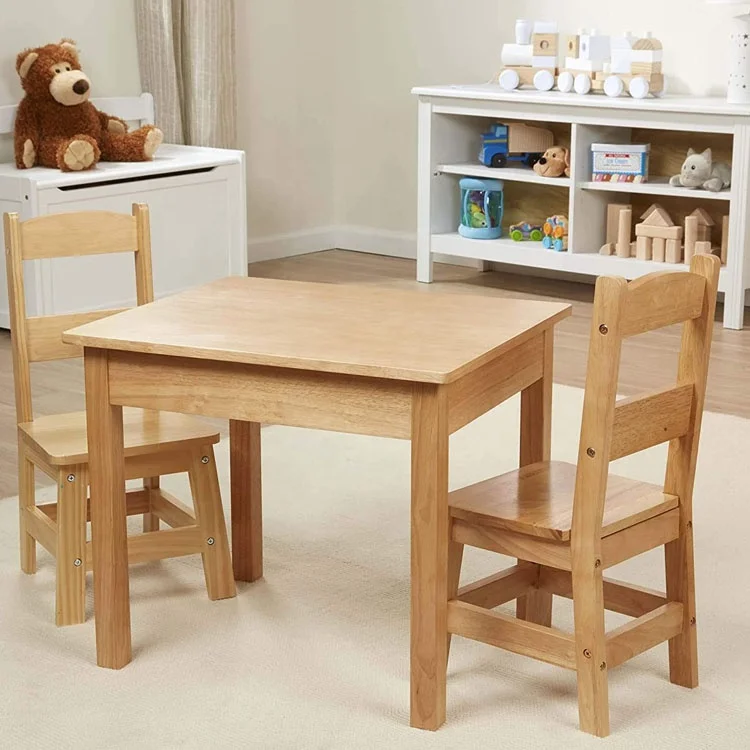 Деревянный стол и 2 стула-натуральный