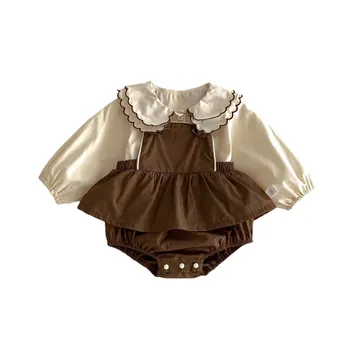 ins Korean version of the spring baby romper girls long-sleeved doll collar top overalls pants sweet girl baby jumpsuit