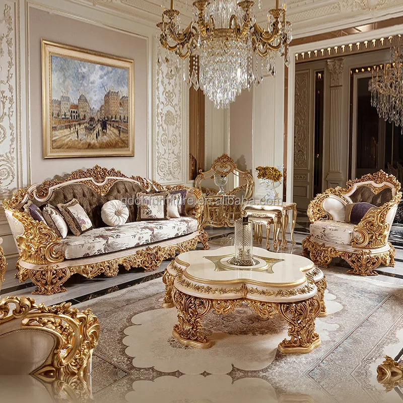 Full Solid Wood Gold Foil Sofa French Luxury Villa Handmade Carved ...