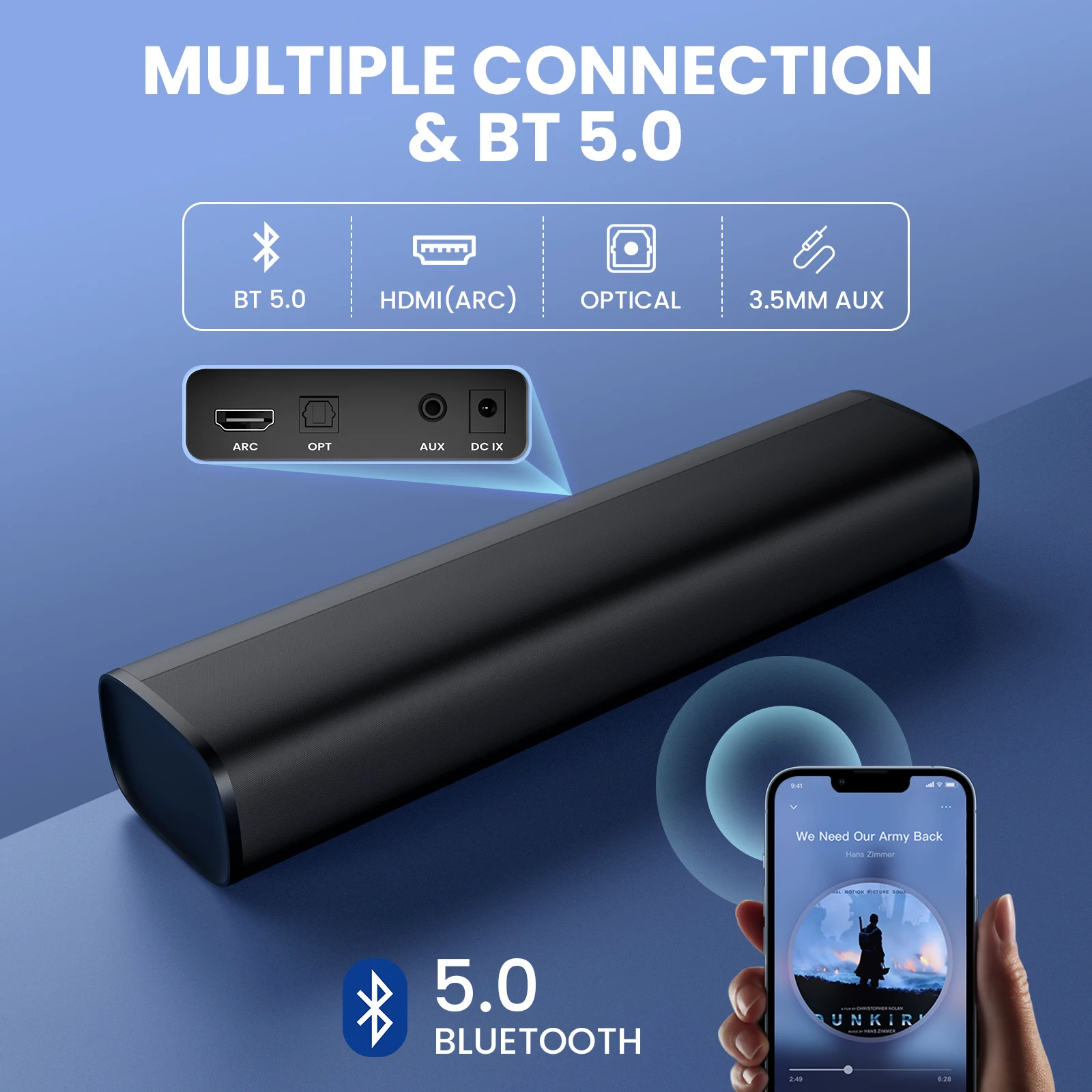 KY-MINI Wireless Soundbar for TV - Home Theater Speaker with ARC