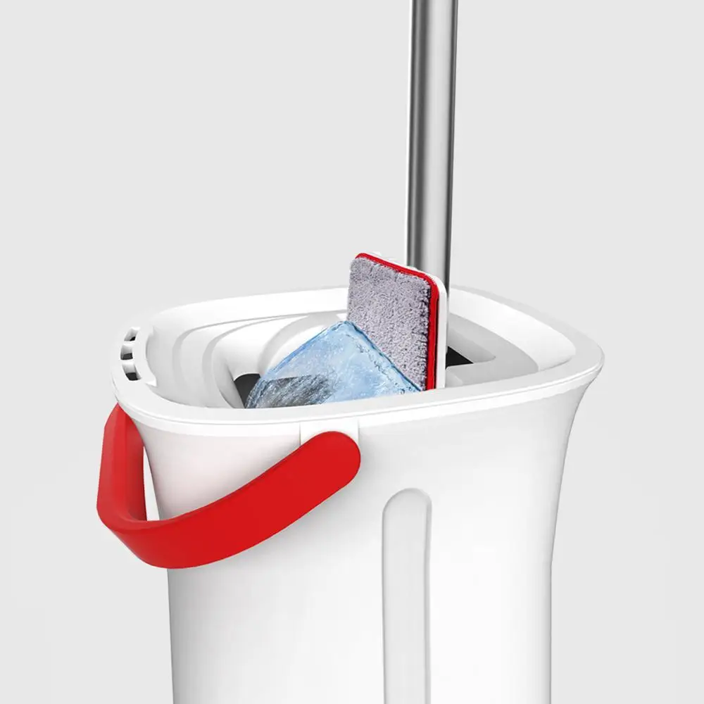 Jesun Hand Free Easy Use Self Squeeze Flat Mop With Bucket Microfiber Flat Floor Mop