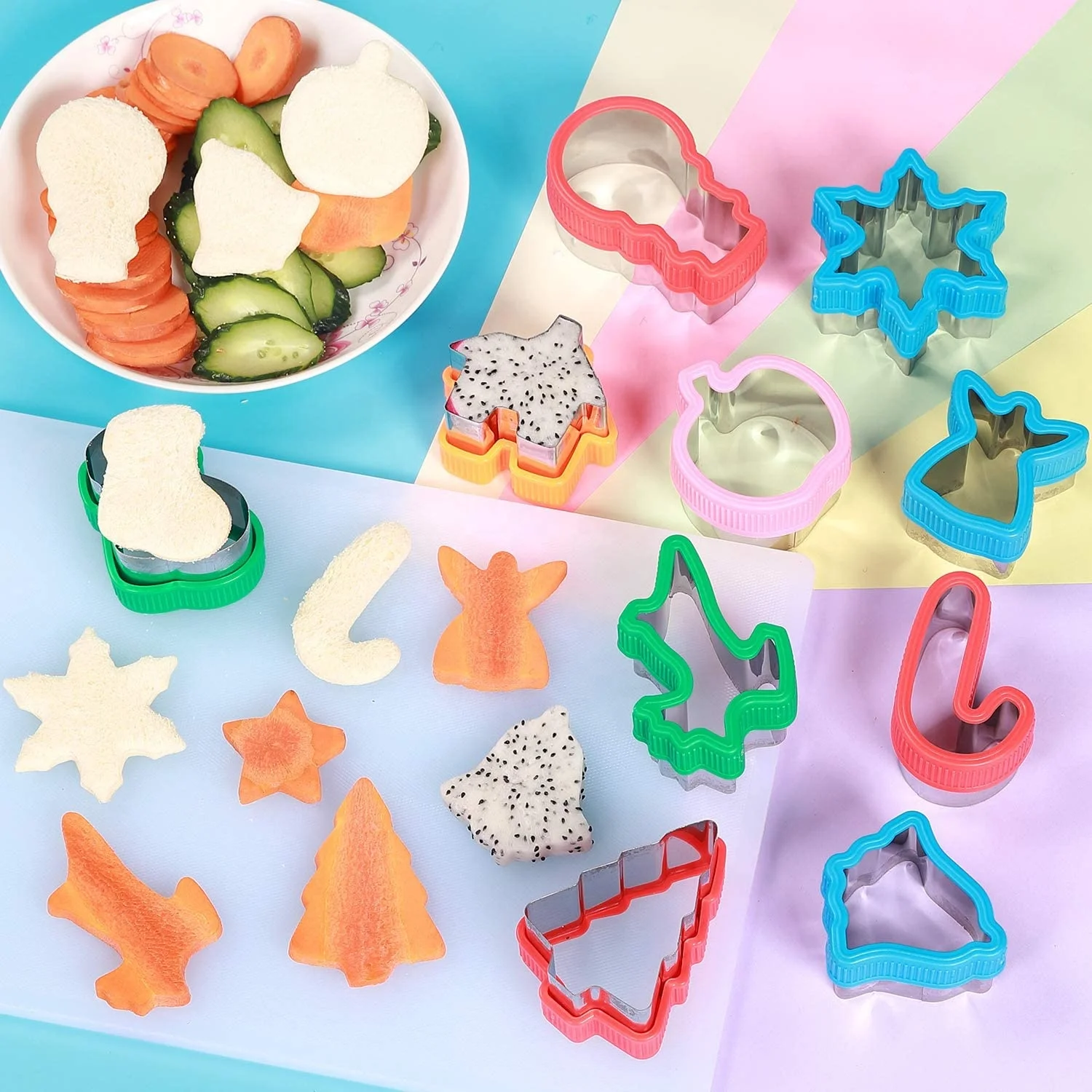 Aohea 12-Piece Food-Grade Stainless Steel Christmas Sandwich Fruit