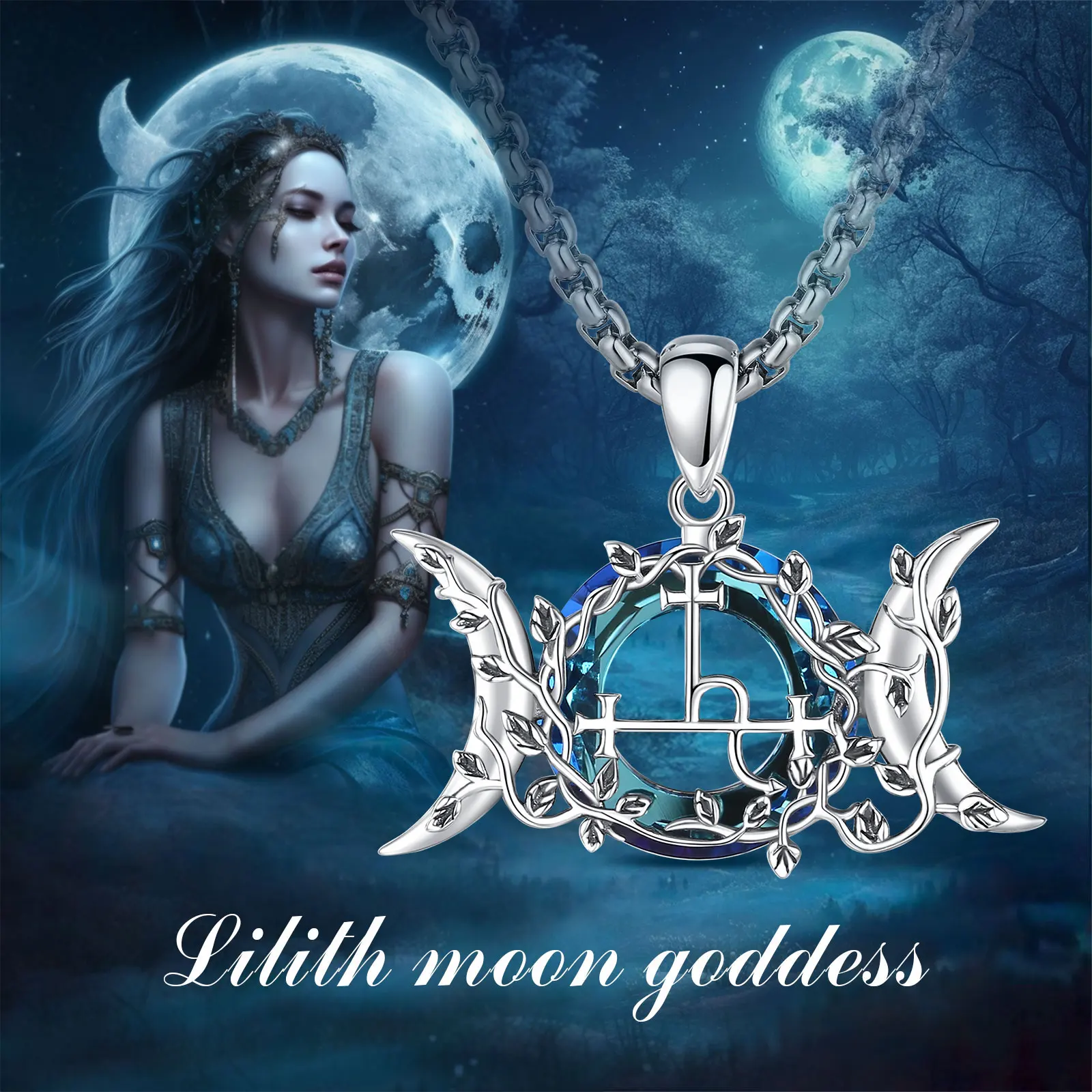 Merryshine 925 Sterling Silver Sea Crystal Sigil of Lilith