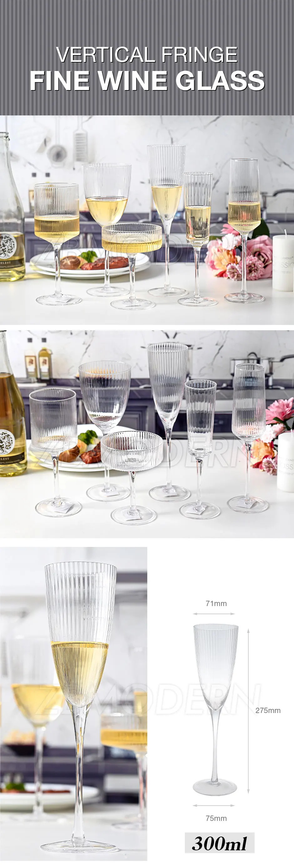 Wholesale Fashion Vertical Stripes Nordic Ribbed Cocktail Martini Glass