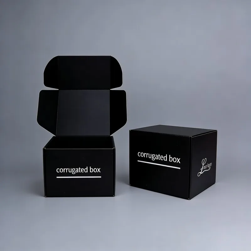 Högkvalitativ anpassad lyxhuvudbonadsförpackningslåda, hattlåda i corrugered papper, svart förpackning för kläder och skor, fraktlåda
