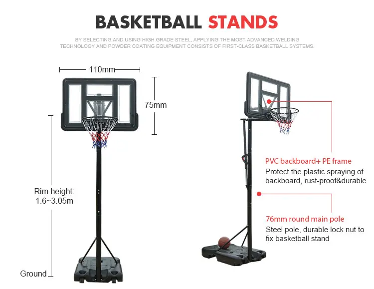 3.05m Height Adjustable Basketball Stand Hoop Backboard Basketball Net ...