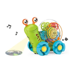 Interactive Cute Snail Car Toy for 6 Months Babies Pull String with Glowing Music and Projection Sensory Toys Made of Plastic
