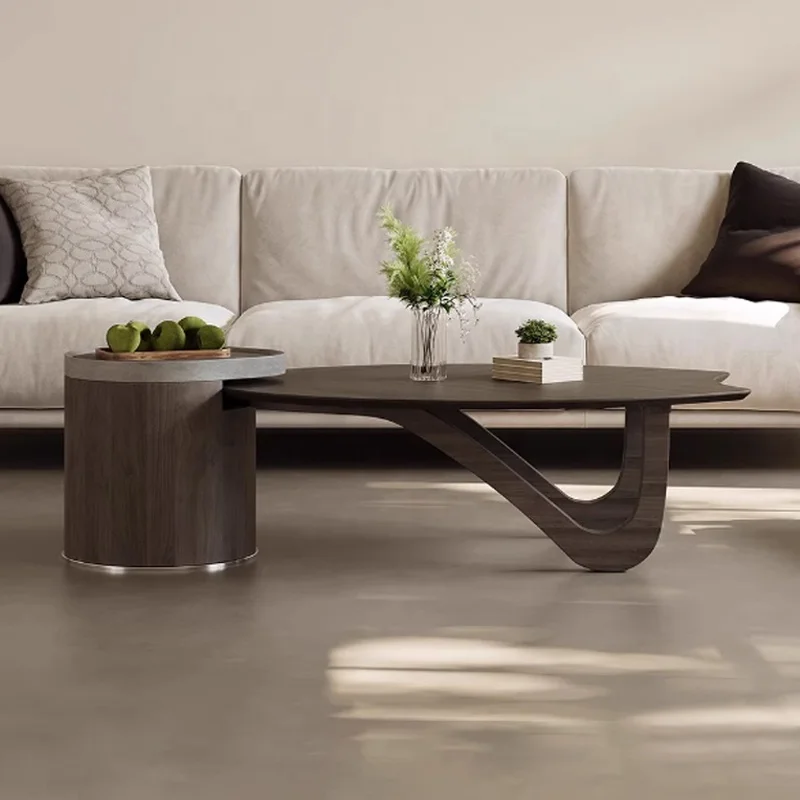 Coffee Table Personality Creative  Light Luxury High Sense Small Apartment Living Room Home Walnut Veneer Shaped Coffee Table