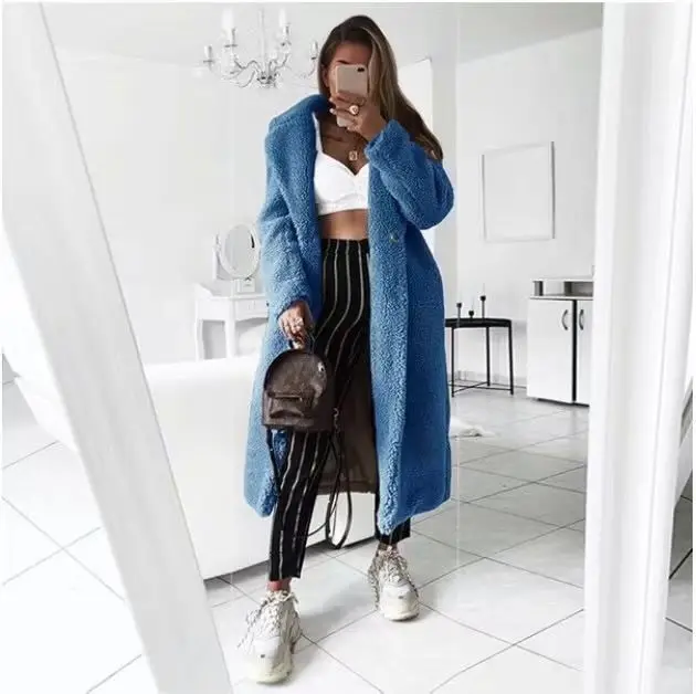 Wish Ebay Winter Hot Selling Long Overcoat Khaki Plus Size Sherpa Coat for Ladies