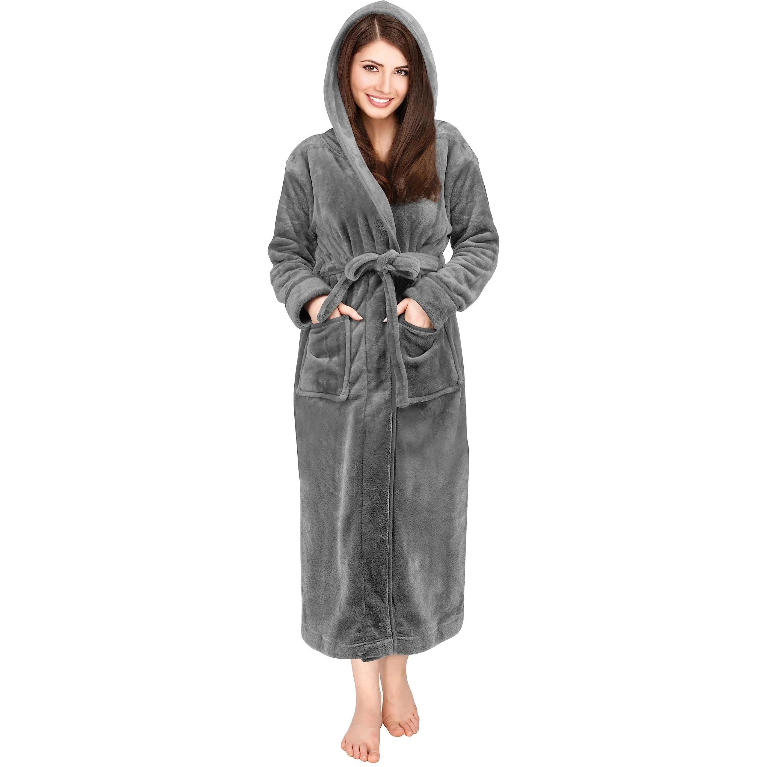 OEM Design Gift Soft Fluffy Adjustable waistband Multicolor Women's hooded Flannel bathrobe Flannel Long bathrobe luxury