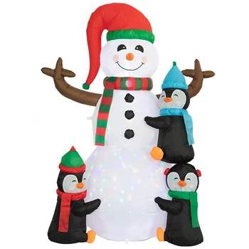6ft Height Christmas Inflatable Snowman and Penguins with Colorful Rotating Led Lights Outdoor Christmas Decoration Supplies