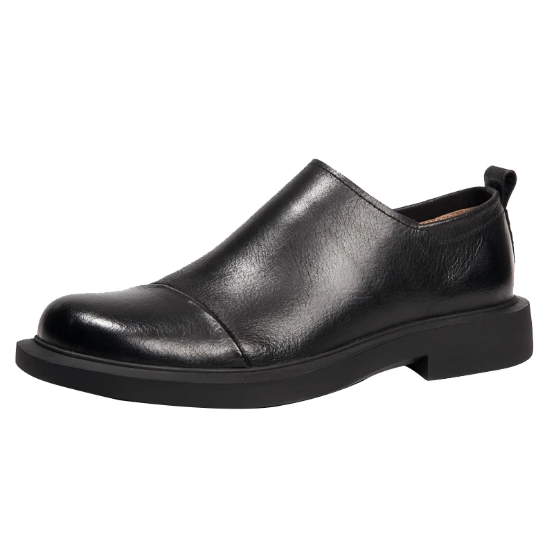 Wholesale Black Monochrome Cheap Official Big Mens Genuine Leather Shoes