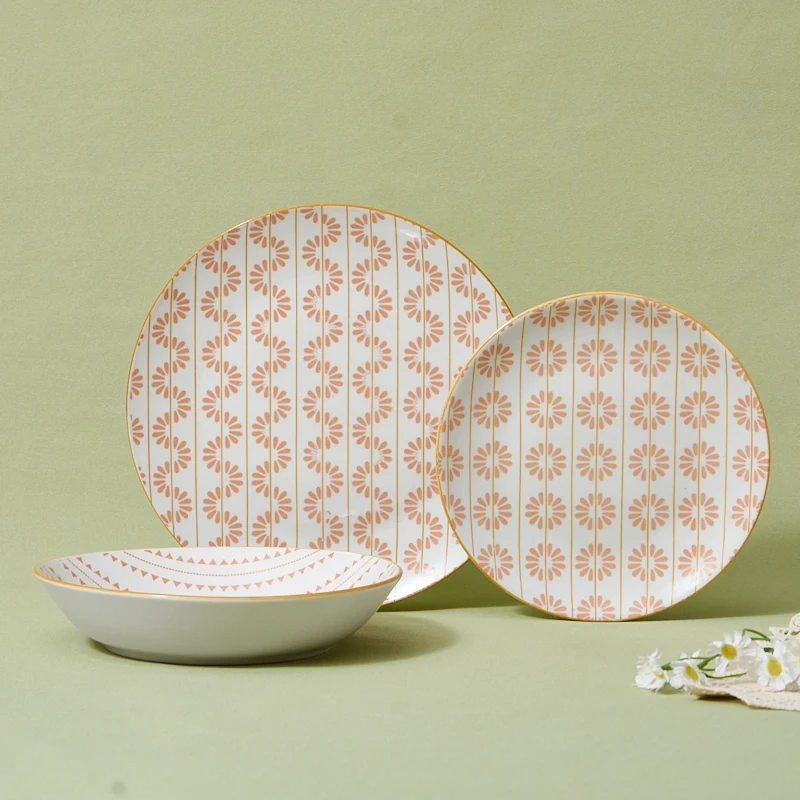 Eco-Friendly Simple Style Ceramic Porcelain Dinnerware Set Dishwasher Safe Tableware for Home Hotel Durable Food Serving Plates