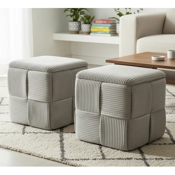 Multi-Functional Footrest Seat Small Square Ottoman Stool for Living Room Bedroom Dressing Table Shoe Changing