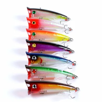 7.8cm 10.5g Fishing Hard Lure 7 Colors ABS Plastic Popper Lures Bionic Artificial Laser Baits Feather Hook Floating Bait – Popper – view 3