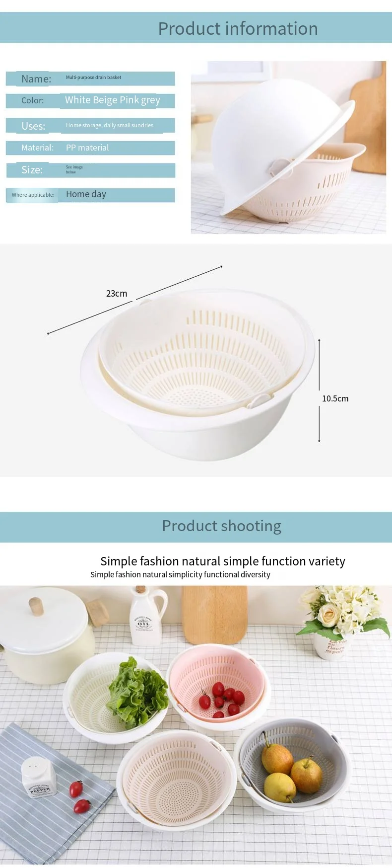 Household creative double washing basket drain basin can rotate plastic fruit basin kitchen washing vegetable filter basket factory