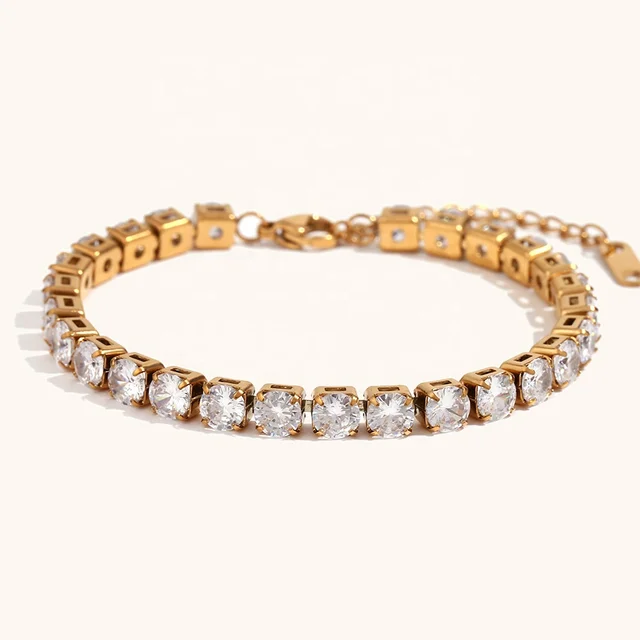 Dingran Fashion Stainless Steel Jewelry Shining Zircon Chain Bracelets 18K Gold Plated Tennis Bracelets