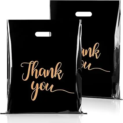 Thank You Merchandise Bags, Extra Thick  Black Plastic Shopping Bags Retail Boutique, Stores, Clothes
