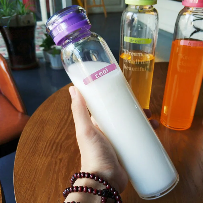 Colorful Printed Logo Big Size Custom Sports Unbreakable High Borosilicate Drinking Juice Glass Water Bottle
