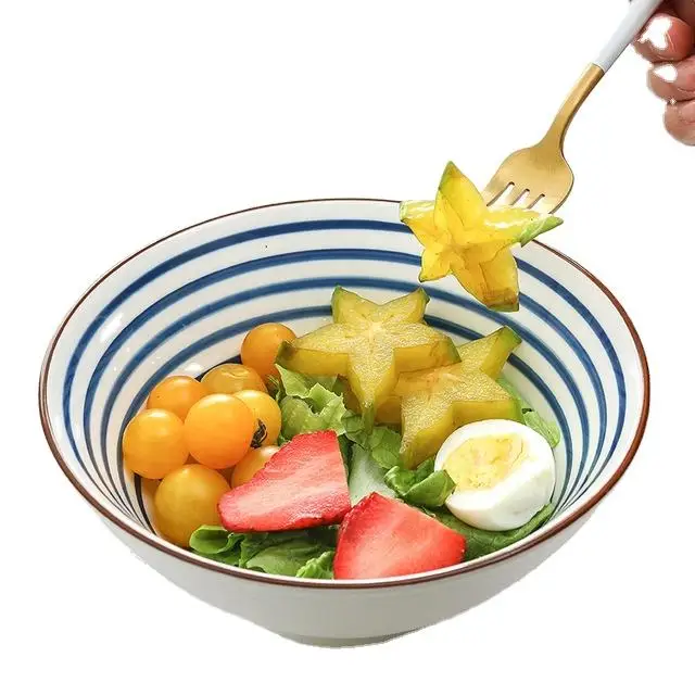 Japanese style Good quality 8in porcelain ceramic dinner soup bowl under-glazed noodle bowl fruit salad bowl dinnerware