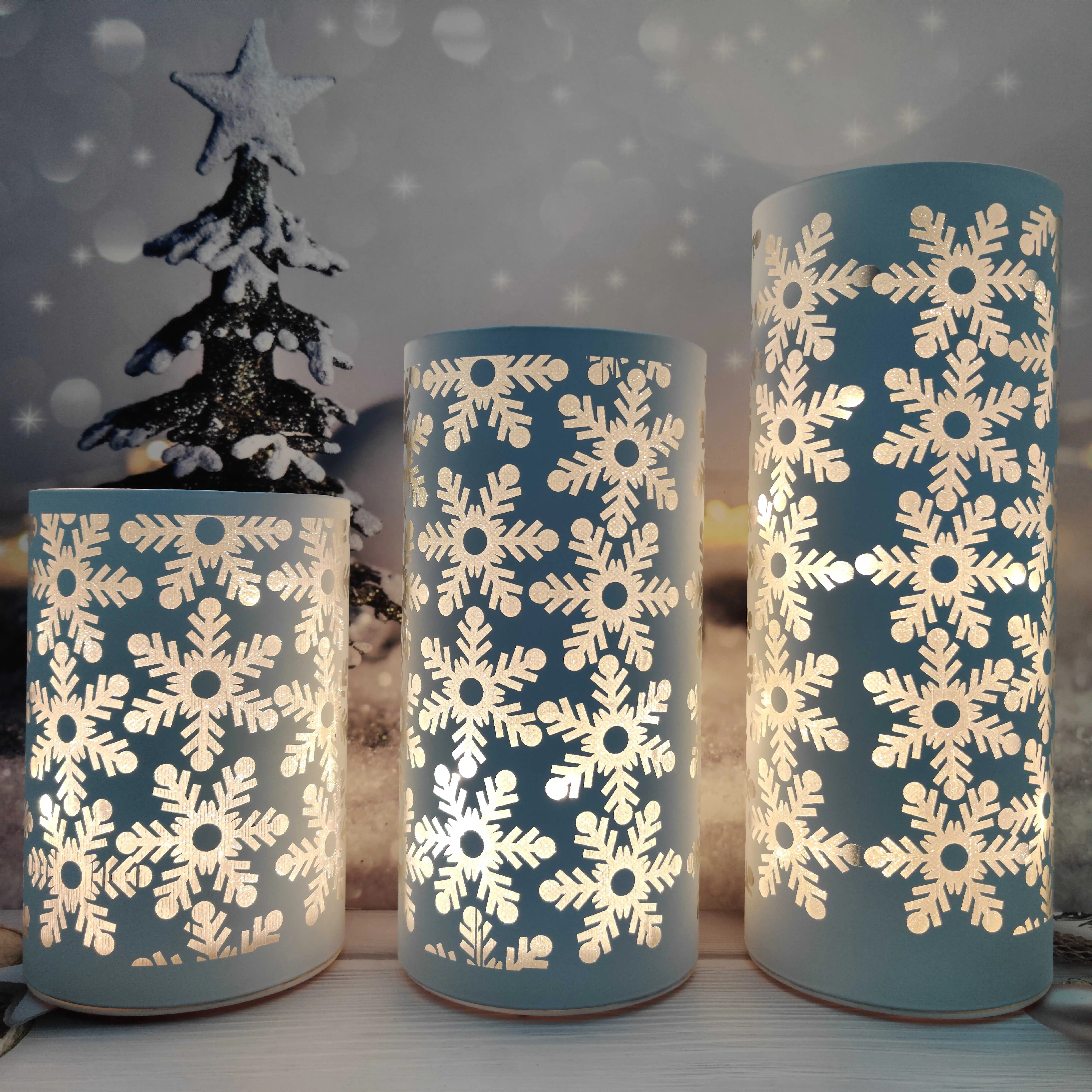 Battery operated led light up glass Christmas cylinder hurricane table decoration setting ideas supplier