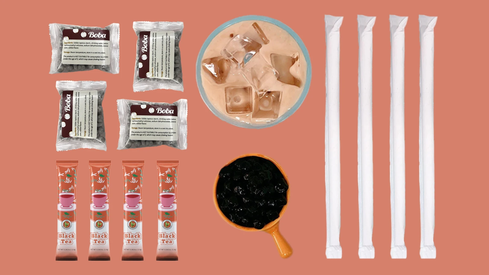 New Arrival DIY Bubble Tea Ingredients Instant Black Tea Powder with Boba