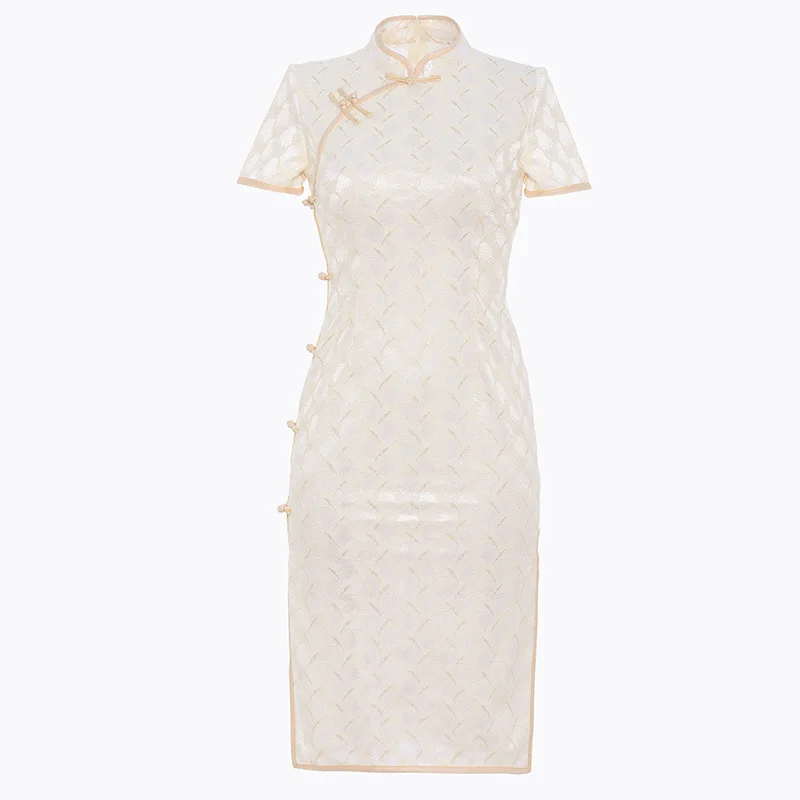 Single Layer Medium Length Daily Cheongsam Girl Student Wear Slim Fit Chinese Style Qipao Women Lace Dress Elegant Factory Price