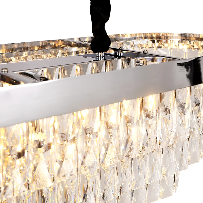 MEEROSEE 2021 Rectangle Pendant Light Oval Crystal Hanging Light Crystal Chandelier for Dinning Table Kitchen Island MD92140