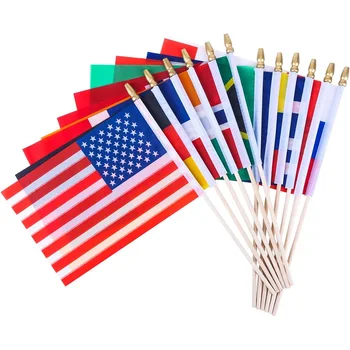 Wholesale All National Country Custom Pattern 14x21cm Double Sided Printed Polyester Mini Waving Hand Flags
