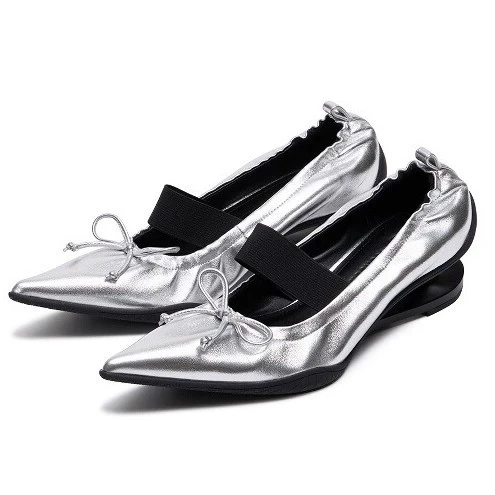 Fashion Pointed Toe Ballet Styles Mary Jean Wedge Heel Lady Pu Leather Women High Heels Pumps - Image 1