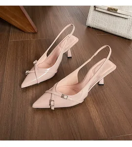 BUSY GIRL QC9161 French Red High Heels Closed Toe Sandals Pointed Toe Women's Shoes Temperament Lady Slingback Single Shoes