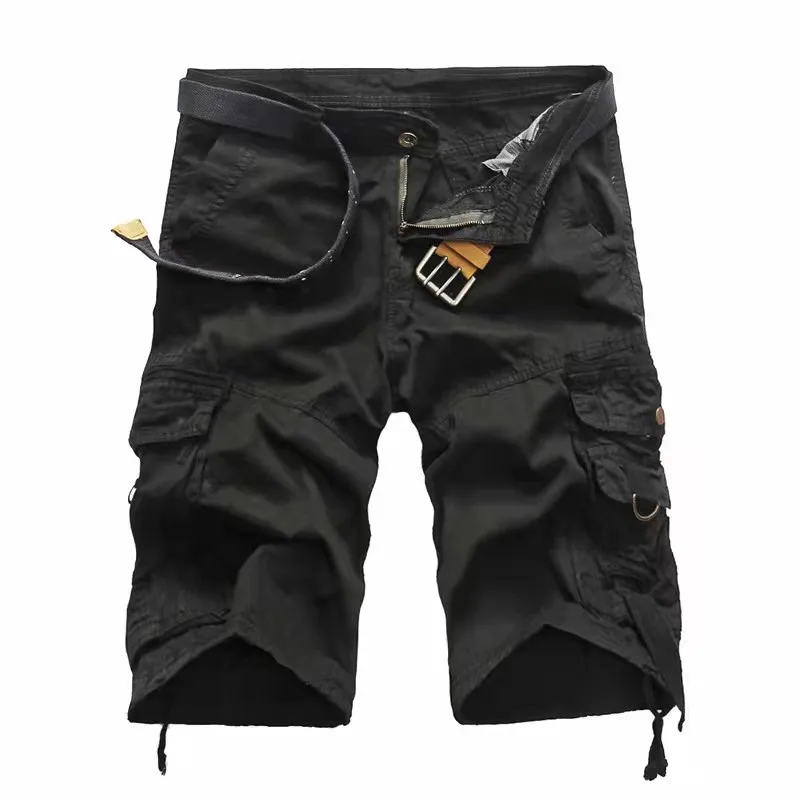 Sommar herrshorts med flera fickor, raka cargoshorts i bomull, för casual bruk, 814_voghion.com